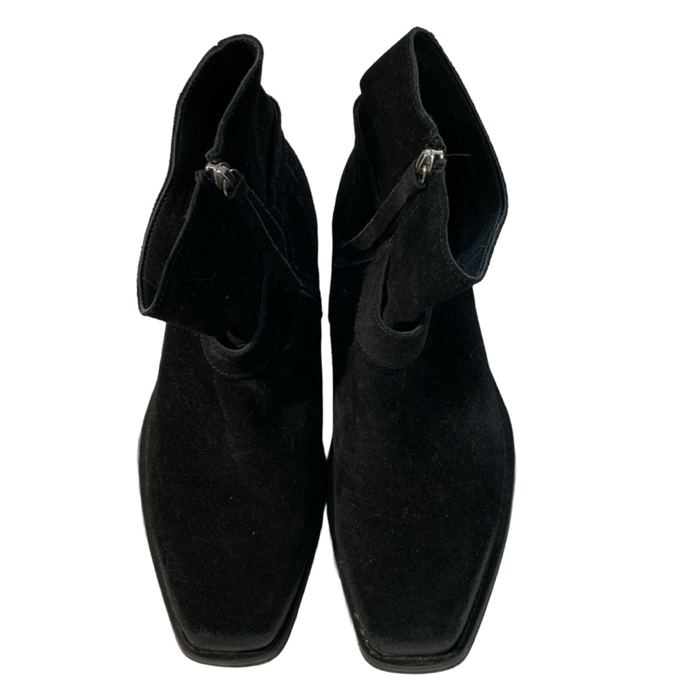 275 CENTRAL black suede moto style blunt toe booties